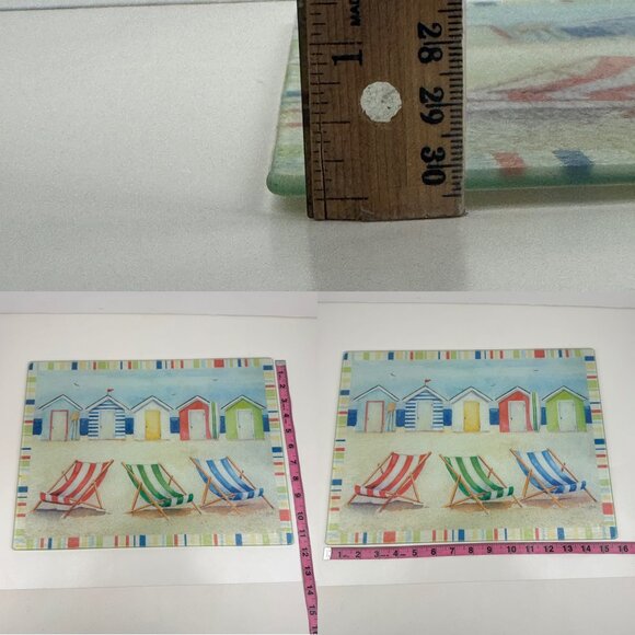 Vtg Tempered Clear Glass Cutting Board Beach Houses Ocean Nautical Summer Image - Picture 3 of 10